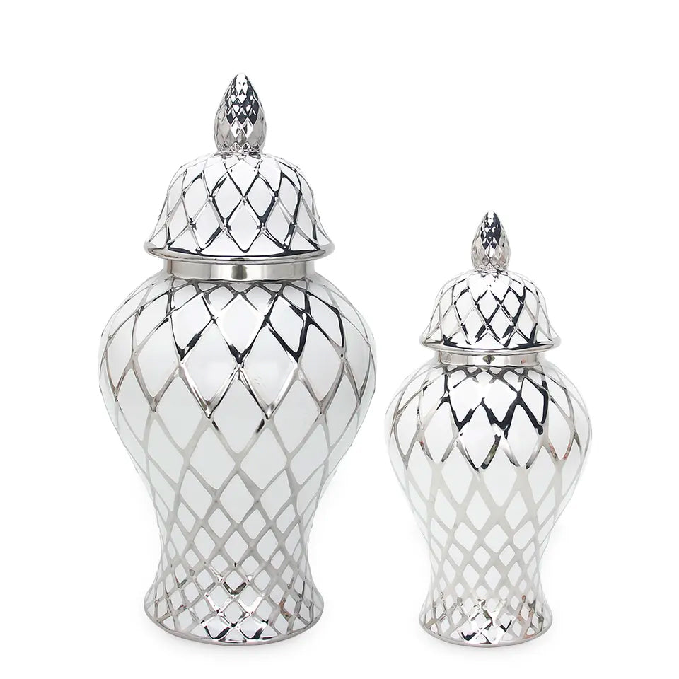 Silver & White Porcelain Ginger Jar Vase