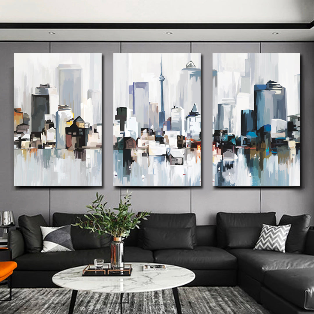 Abstract Toronto' Framed Canvas (Set of 3)