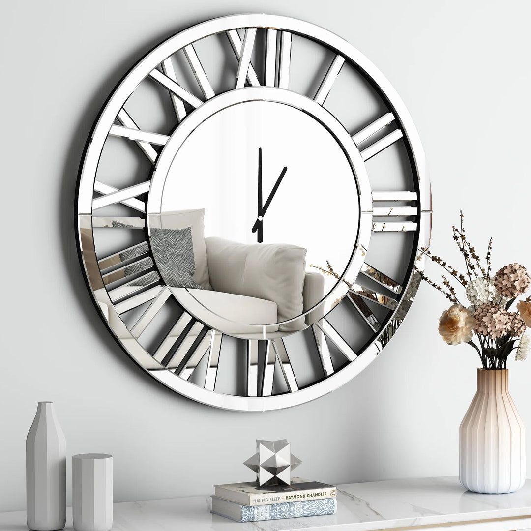 Litton Lane Gold Metal Open Frame Analog Wall Clock with Center Mirror  041457 - The Home Depot